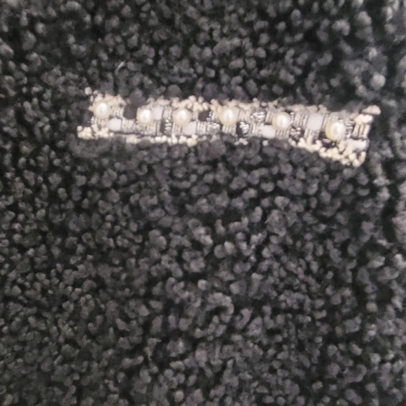 Glamourpuss NYC Faux Fur Blazer Black with Embroidered Pearl Trim Size M/L - Picture 8 of 8